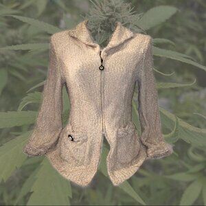 VINTAGE St. Johns Textured Boucle Knit Blazer with Shoulder Pads and Zipper - 6